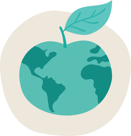 Illustration. Jordgloben avbildad som ett äpple.