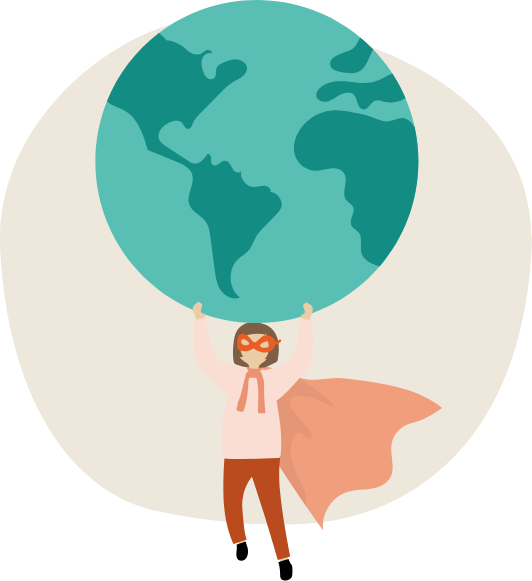 Illustration. En superhjälte som lyfter jordklotet.