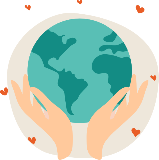 Illustration. Två händer som lyfter upp en jordglob.